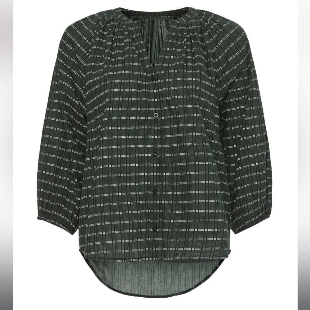Apiece Apart Mitte Striped Top forest green stripe XS peasant blouse cotton silk - Picture 14 of 14